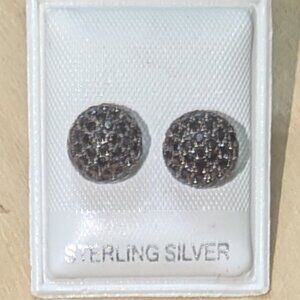 🆕.925 STERLING SILVER ROUND BLACK BALL SHAMBALLA STUD EARRINGS - UNISEX